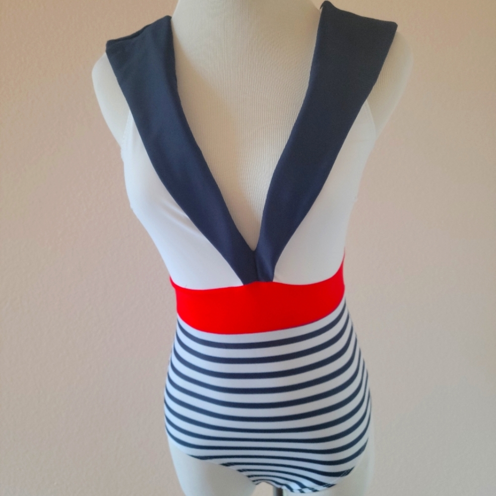 Nautical Stripe Swimsuit by Modcloth, XS